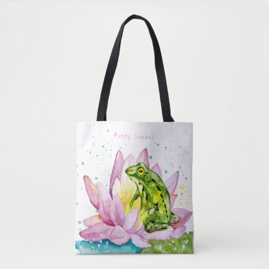 Funny Frosch auf einem Lotus Tasche (Vorderseite)