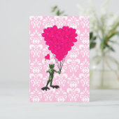 Funny Frosch Cartoon & rosa Herz auf Damast (Stehend Vorderseite)