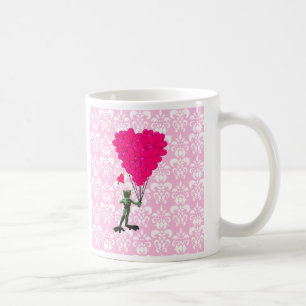 Funny Frosch Cartoon & rosa Herz auf Damast Kaffeetasse