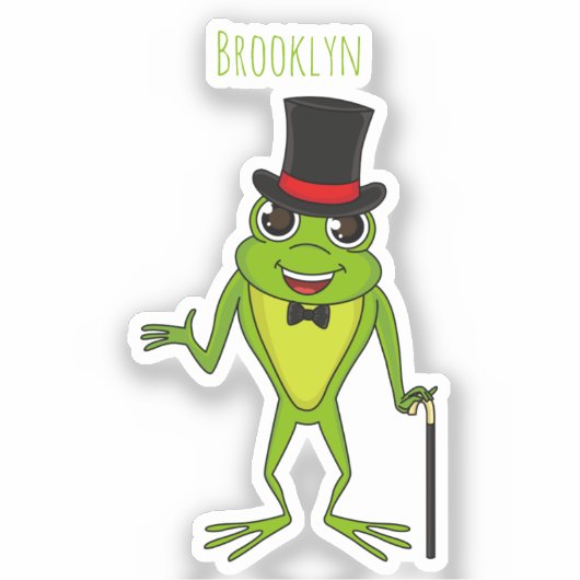 Funny Frosch mit Top-Hut-Cartoon Aufkleber (Vorderseite)