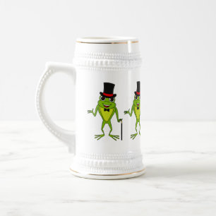 Funny Frosch mit Top-Hut-Cartoon Bierglas