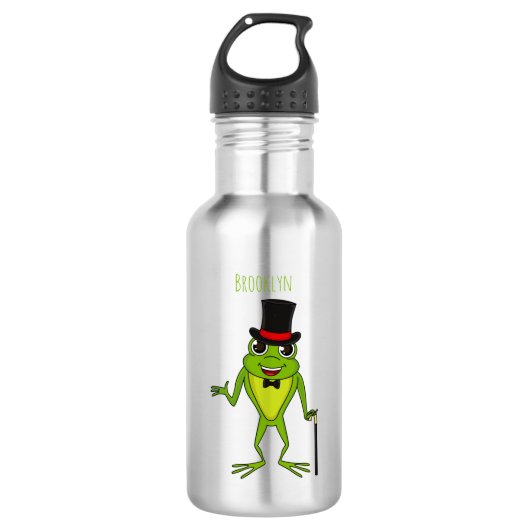 Funny Frosch mit Top-Hut-Cartoon Edelstahlflasche (Vorderseite)