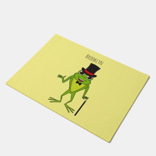 Funny Frosch mit Top-Hut-Cartoon Fußmatte (Schrägansicht)