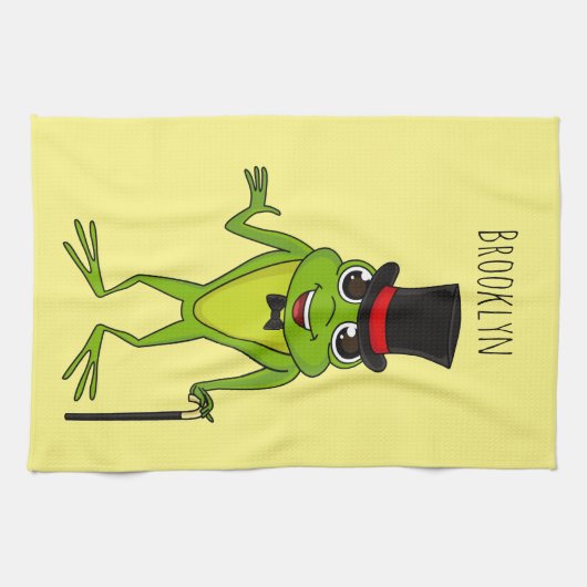 Funny Frosch mit Top-Hut-Cartoon Geschirrtuch (Horizontal)