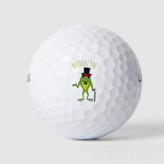 Funny Frosch mit Top-Hut-Cartoon Golfball (Vorderseite)