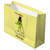 Funny Frosch mit Top-Hut-Cartoon Große Geschenktüte (Vorderseite Schrägansicht)