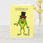 Funny Frosch mit Top-Hut-Cartoon Karte (Gelbe Blume)