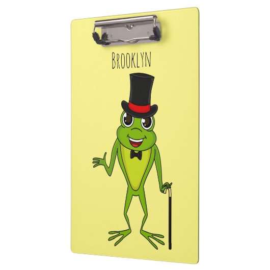 Funny Frosch mit Top-Hut-Cartoon Klemmbrett (Links)