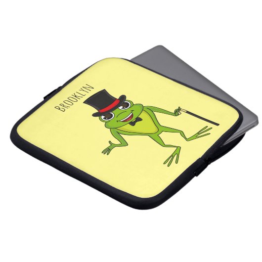 Funny Frosch mit Top-Hut-Cartoon Laptopschutzhülle (Vorne Oben)