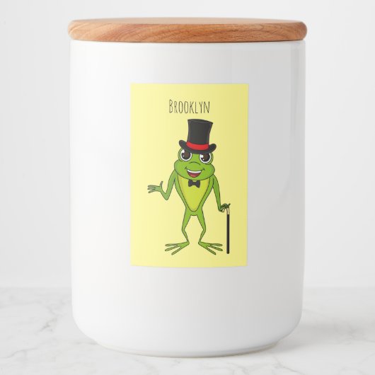 Funny Frosch mit Top-Hut-Cartoon Lebensmitteletikett (Vorderseite)