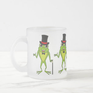 Funny Frosch mit Top-Hut-Cartoon Mattglastasse