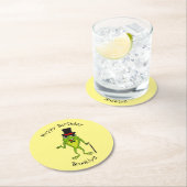 Funny Frosch mit Top-Hut-Cartoon Runder Pappuntersetzer (Vor Ort)