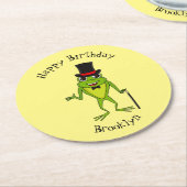 Funny Frosch mit Top-Hut-Cartoon Runder Pappuntersetzer (Angewinkelt)