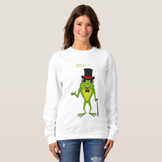 Funny Frosch mit Top-Hut-Cartoon Sweatshirt (Vorne ganz)