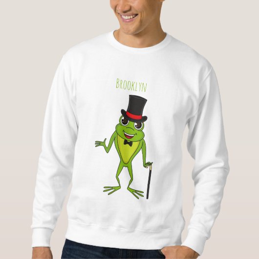 Funny Frosch mit Top-Hut-Cartoon Sweatshirt (Vorderseite)
