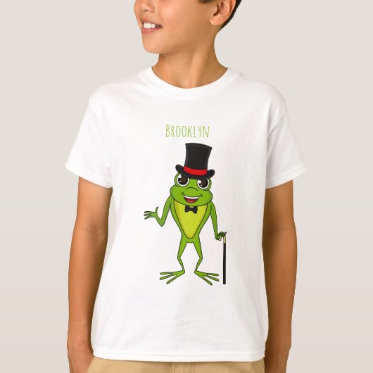 Funny Frosch mit Top-Hut-Cartoon T-Shirt (Vorderseite)