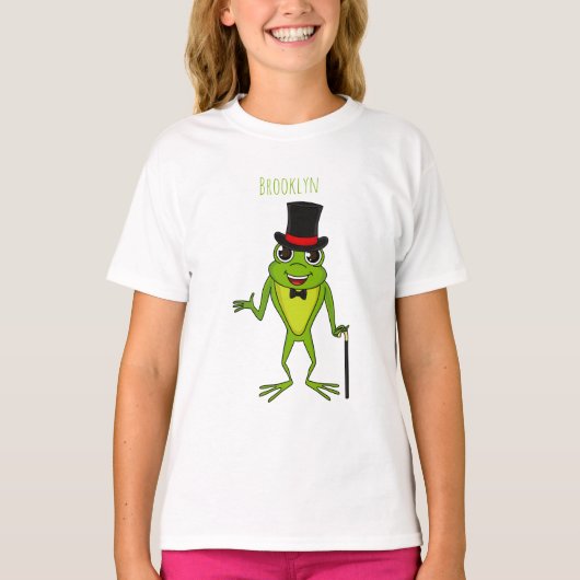 Funny Frosch mit Top-Hut-Cartoon T-Shirt (Vorderseite)