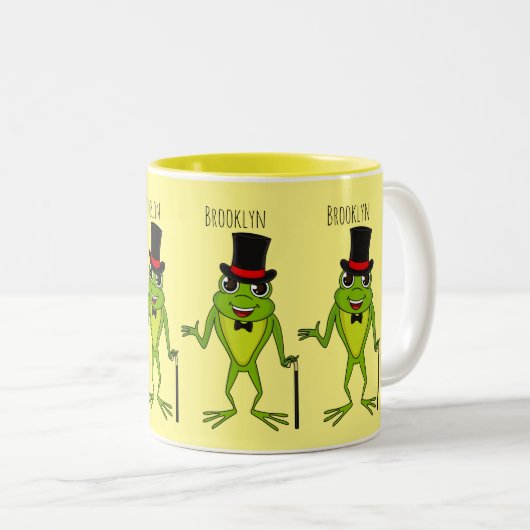Funny Frosch mit Top-Hut-Cartoon Zweifarbige Tasse (VorderseiteRechts)