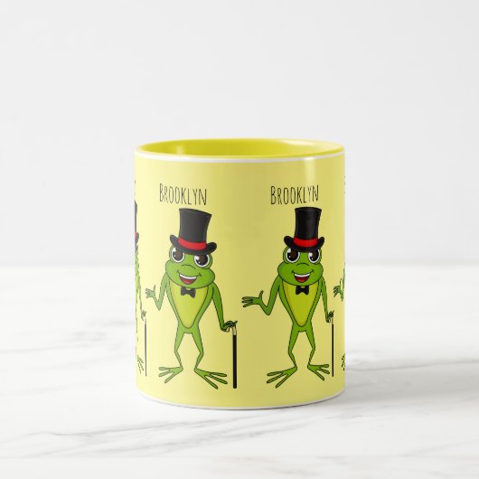 Funny Frosch mit Top-Hut-Cartoon Zweifarbige Tasse (Mittel)