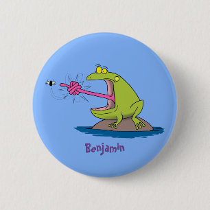 Funny Frosch und Fliege Cartoon Button