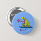 Funny Frosch und Fliege Cartoon Button (Vorne & Hinten)