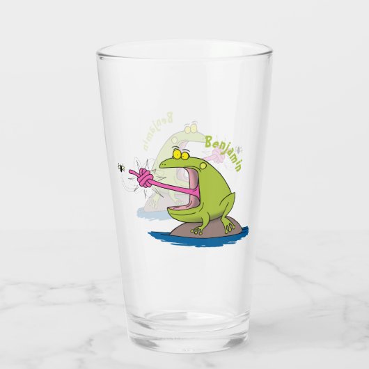 Funny Frosch und Fliege Cartoon Glas (Rückseite)