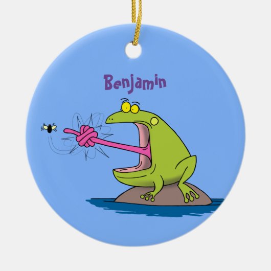 Funny Frosch und Fliege Cartoon Keramik Ornament (Vorne)