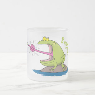 Funny Frosch und Fliege Cartoon Mattglastasse