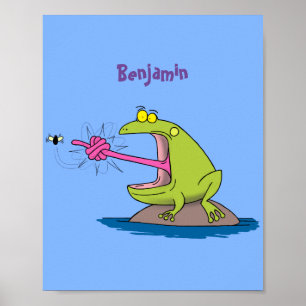 Funny Frosch und Fliege Cartoon Poster