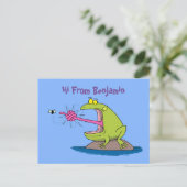 Funny Frosch und Fliege Cartoon Postkarte (Stehend Vorderseite)