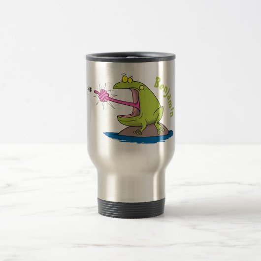 Funny Frosch und Fliege Cartoon Reisebecher (Mittel)