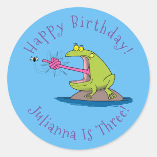 Funny Frosch und Fliege Cartoon Runder Aufkleber