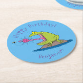 Funny Frosch und Fliege Cartoon Runder Pappuntersetzer (Angewinkelt)