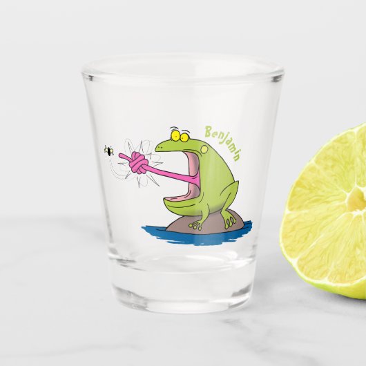 Funny Frosch und Fliege Cartoon Schnapsglas (Vorderseite)