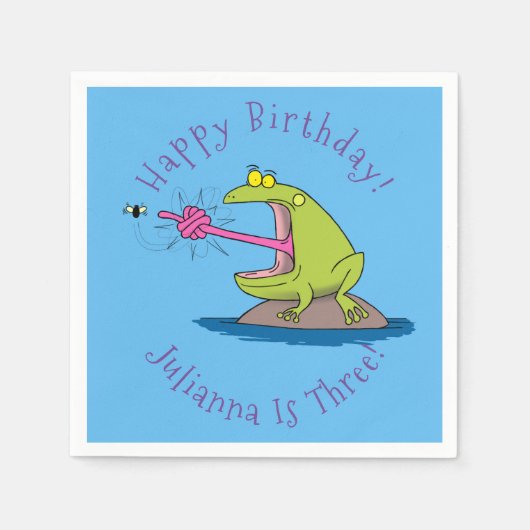 Funny Frosch und Fliege Cartoon Serviette (Vorderseite)