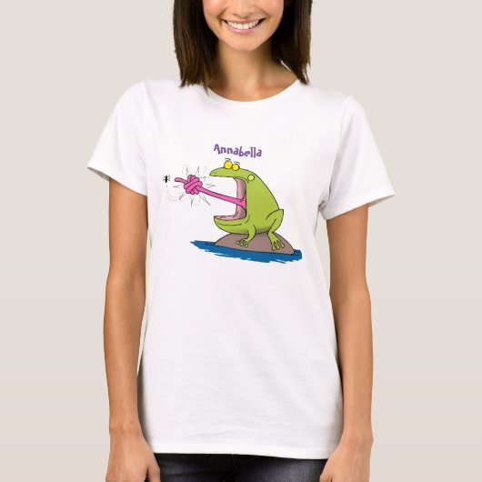 Funny Frosch und Fliege Cartoon T-Shirt (Vorderseite)
