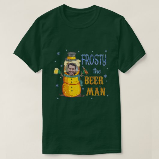 Funny Frosty Beer Man Custom Foto Ugge Weihnachten T-Shirt (Design vorne)
