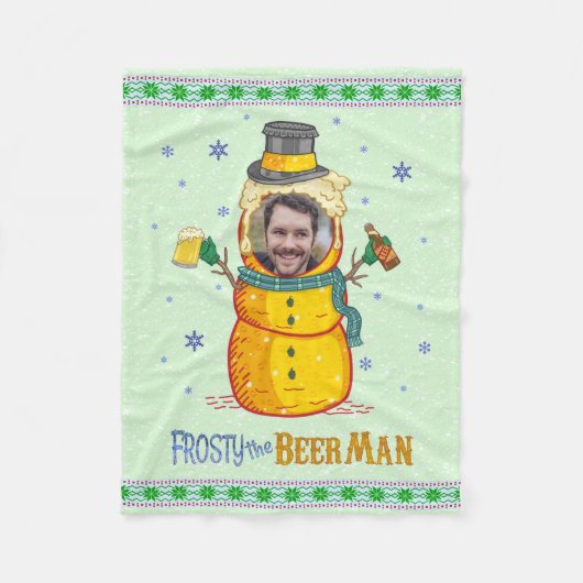 Funny Frosty Beer Man Spaß Custom Foto Weihnachten Fleecedecke (Vorderseite)
