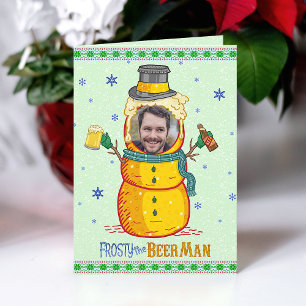 Funny Frosty Beer Man Spaß Custom Foto Weihnachten Karte