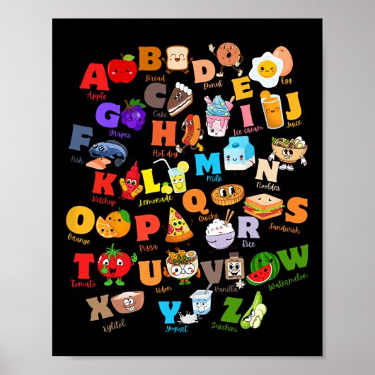 Funny Fruit And Foodie Alphabet Abcs Kindergarten  Poster (Vorne)