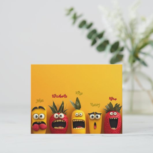 Funny Fruit Faces Postkarte (Stehend Vorderseite)