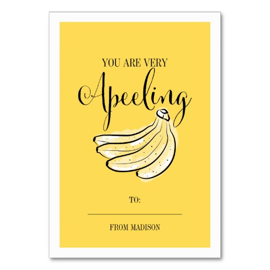 Funny Fruit Pun Banana Classroom Valentine Card Tischnummer (Vorderseite)