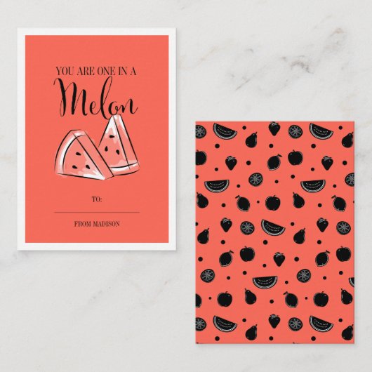 Funny Fruit Pun Melon Classroom Valentine Card Mitteilungskarte (Vorne/Hinten)