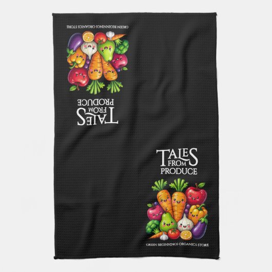 Funny Fruits Veggies Tales from Produce Grocery Geschirrtuch (Vertikal)