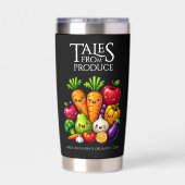 Funny Fruits Veggies Tales from Produce Grocery Thermobecher (Rückseite)