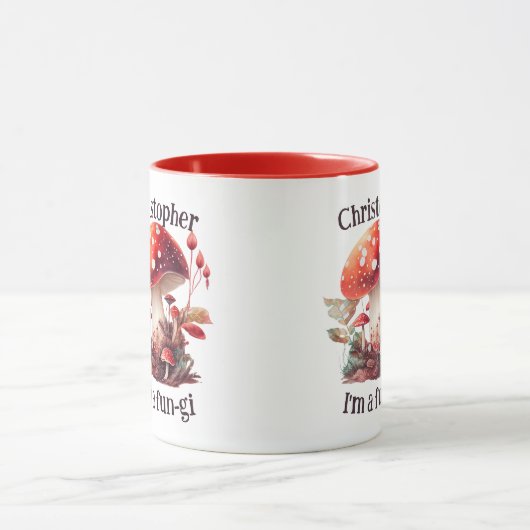Funny "Fun-gi" Orange/Red Mushroom Joke Niedlich N Tasse (Zentrum)