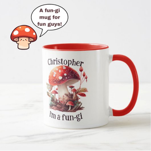 Funny "Fun-gi" Orange/Red Mushroom Joke Niedlich N Tasse