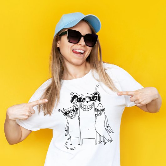 Funny Fun Grinning Gang Hund Katze Parrot Charakte T-Shirt