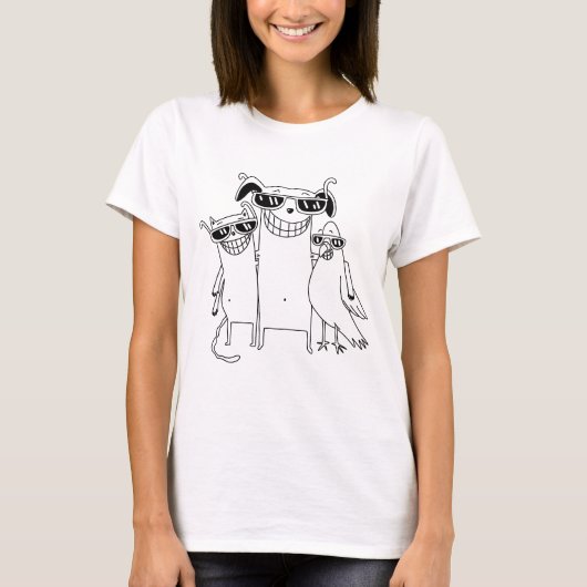 Funny Fun Grinning Gang Hund Katze Parrot Charakte T-Shirt (Vorderseite)