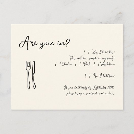 Funny & Fun Script Wedding RSVP Postcard Einladungspostkarte (Vorderseite)